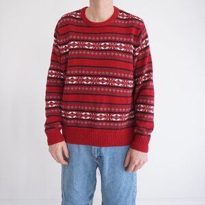 90s Dockers Maroon Black Eclectic Grandpa 100% Cotton Knit Crewneck Sweater L